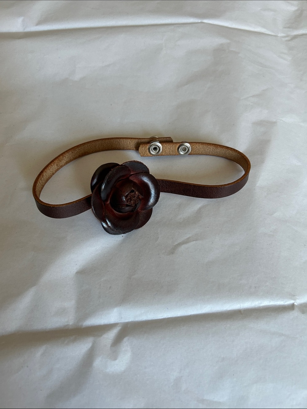 Leather Flower Choker - Brown Floral Accent